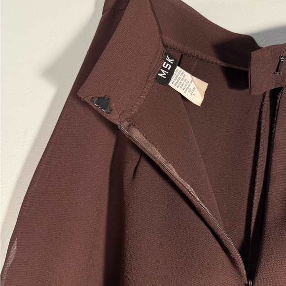 MSK Chocolate Wide-Leg Chiffon Women's Pants, Brown Panel Overlay Dress Pants M - Picture 7 of 16